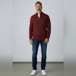 Tasso Elba Sweater Men  XL Quarter Zip Textured Knit Fabric  Burgundy